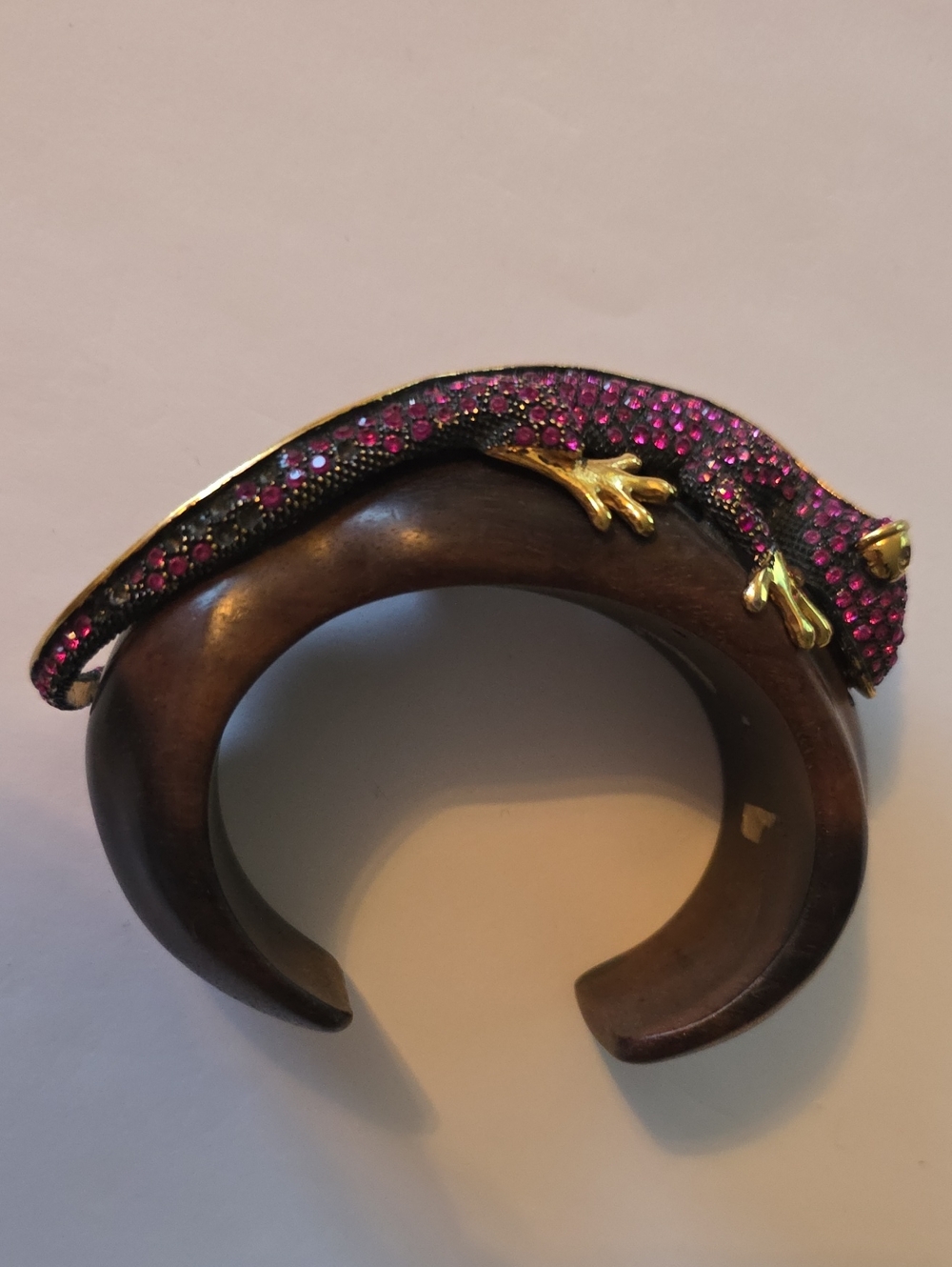 Roberto Cavalli - Gold-Tone Pink Crystal Gecko Cuff Bracelet - Picture 13 of 15